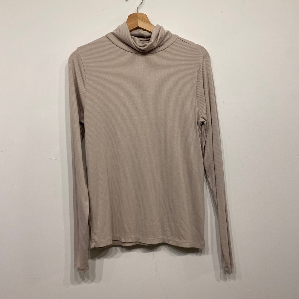 Levis Womens Ribbed Turtleneck Long Sleeve Top‎ Taupe Beige Size Large Red Tab